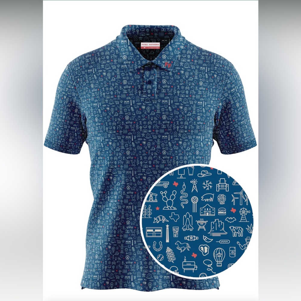NWT 2XL Forefathers golf polo - Dallas Texas Pattern